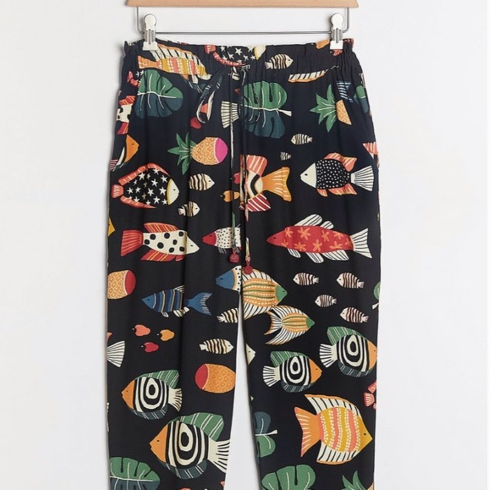 ⭐️Farm Rio Sealife Fish Colorful Peasant Hipster Hippie Art Deco Farm Boho Pants - Picture 3 of 4
